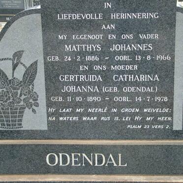 ODENDAL Matthys Johannes 1886-1966 &amp; Gertruida Catharina Johanna ODENDAL 1890-1978