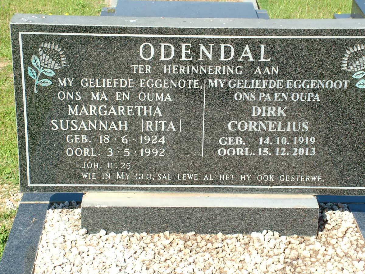 ODENDAL Dirk Cornelius 1919-2013 &amp; Margaretha Susannah 1924-1992