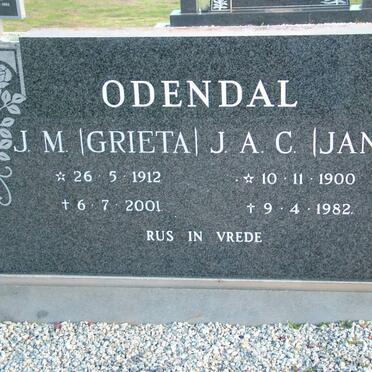 ODENDAL J.A.C. 1900-1982 &amp; J.M. 1912-2001