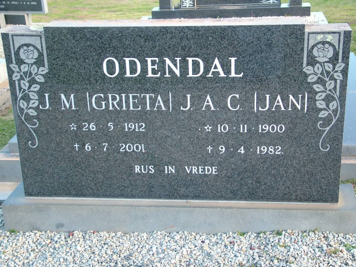 ODENDAL J.A.C. 1900-1982 &amp; J.M. 1912-2001