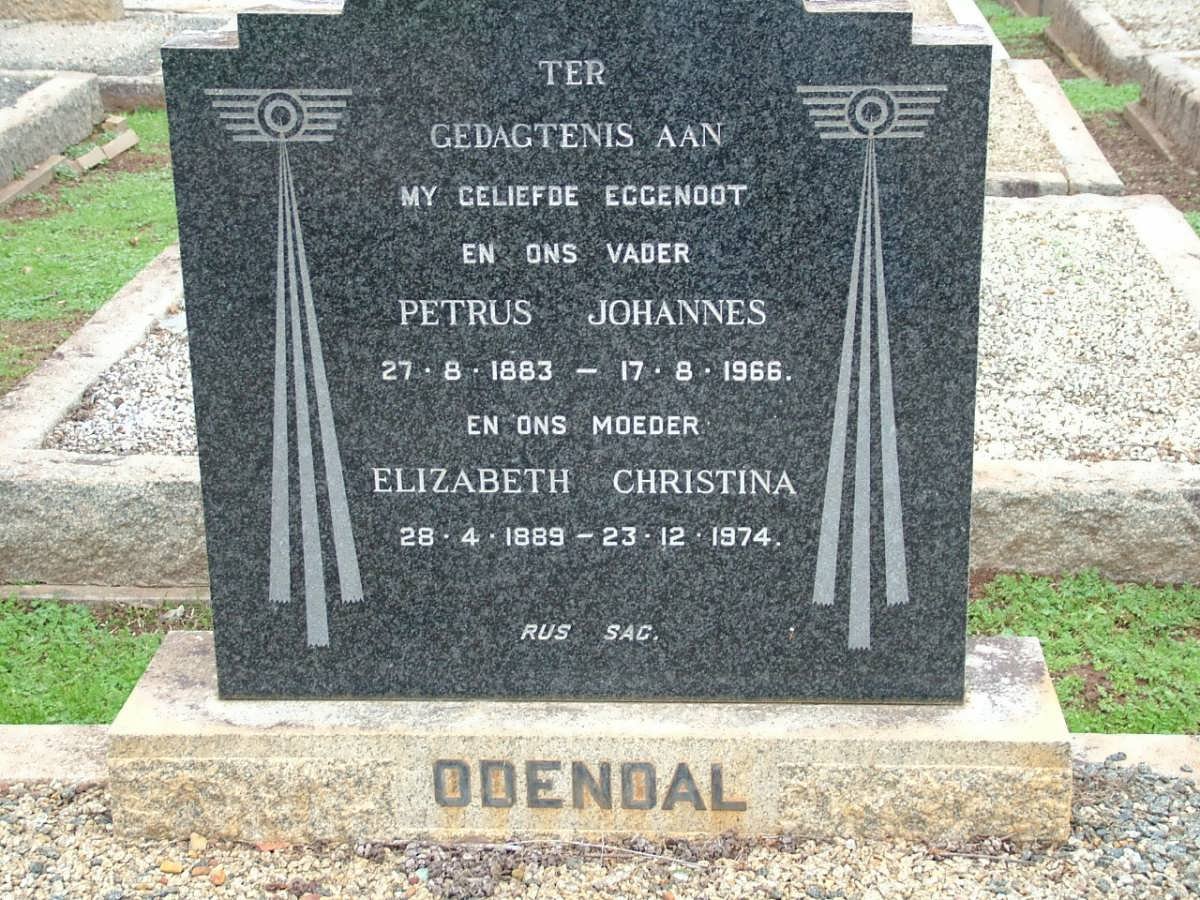 ODENDAL Petrus Johannes 1883-1966 &amp; Elizabeth Christina 1889-1974