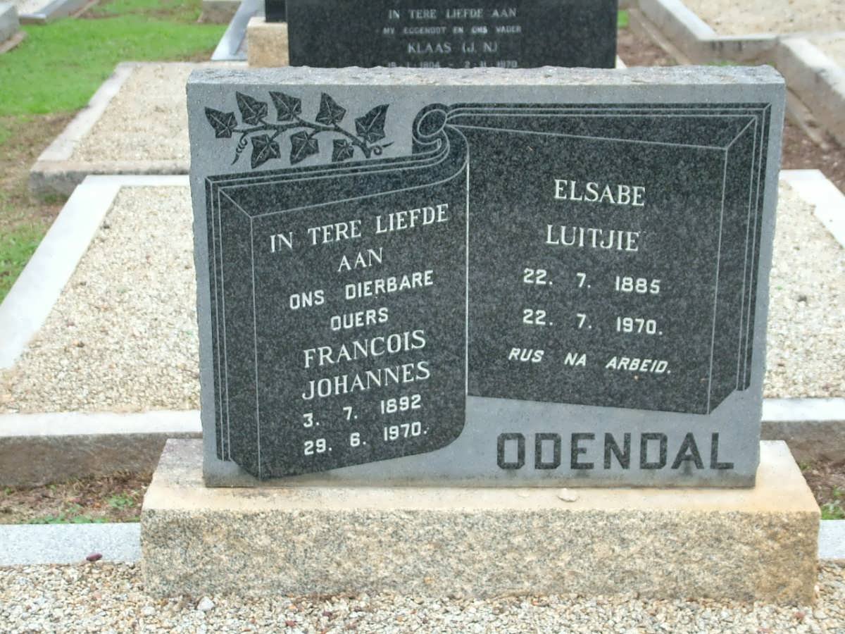 ODENDAL Francois Johannes 1892-1970 &amp; Elsabe Luitjie 1885-1970