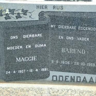 ODENDAAL Barend 1906-1969 &amp; Maggie 1907-1981