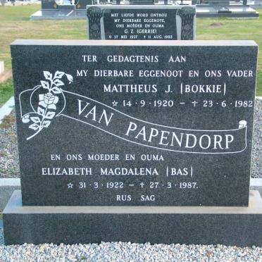 PAPENDORP Mattheus J., van 1920-1982 &amp; Elizabeth Magdalena 1922-1987