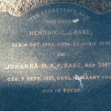 RABE Hendrik C.J. 1868-1951 &amp; Johanna M.A.P. SMIT 1871-1959
