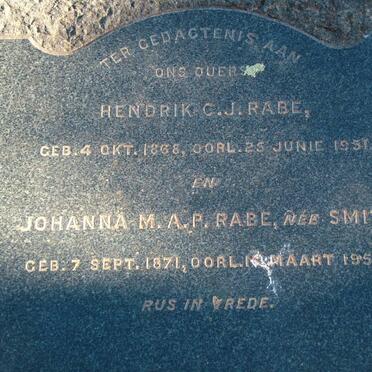 RABE Hendrik C.J. 1868-1951 &amp; Johanna M.A.P. SMIT 1871-1959