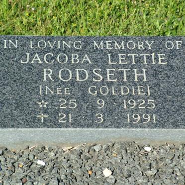 RODSETH Jacoba Lettie nee GOLDIE 1925-1991