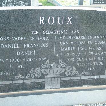 ROUX Daniël Francois 1926-1988 &amp; Marie VAN AS 1929-1979