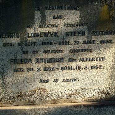 ROTHMAN Theunis Lodewyk Steyn 1889-1952 &amp; Frieda ALBERTYN 1892-1962