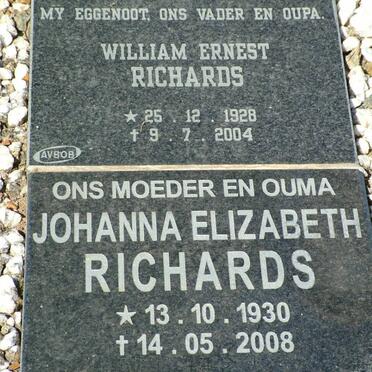 RICHARDS William Ernest 1928-2004 &amp; Johanna Elizabeth 1930-2008