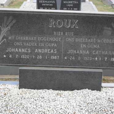 ROUX Johannes Andreas 1920-1987 &amp; Johanna Catharina 1920-1995