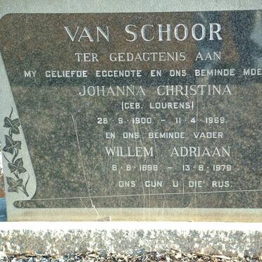 SCHOOR Willem Adriaan, van 1898-1979 &amp; Johanna Christina LOURENS 1900-1969
