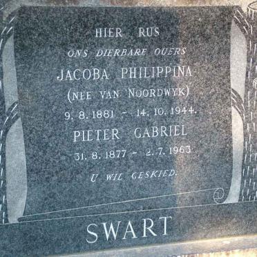 SWART Pieter Gabriel 1877-1963 &amp; Jacoba Philippina VAN NOORDWYK 1881-1944