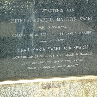SWART Pieter Gerhardus Matthys -1961 &amp; Dinah Maria SWART -1941
