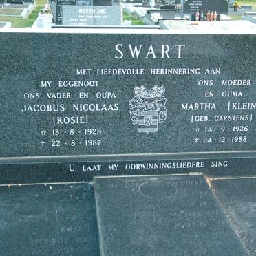 SWART Jacobus Nicolaas 1928-1987 &amp; Martha CARSTENS 1926-1988