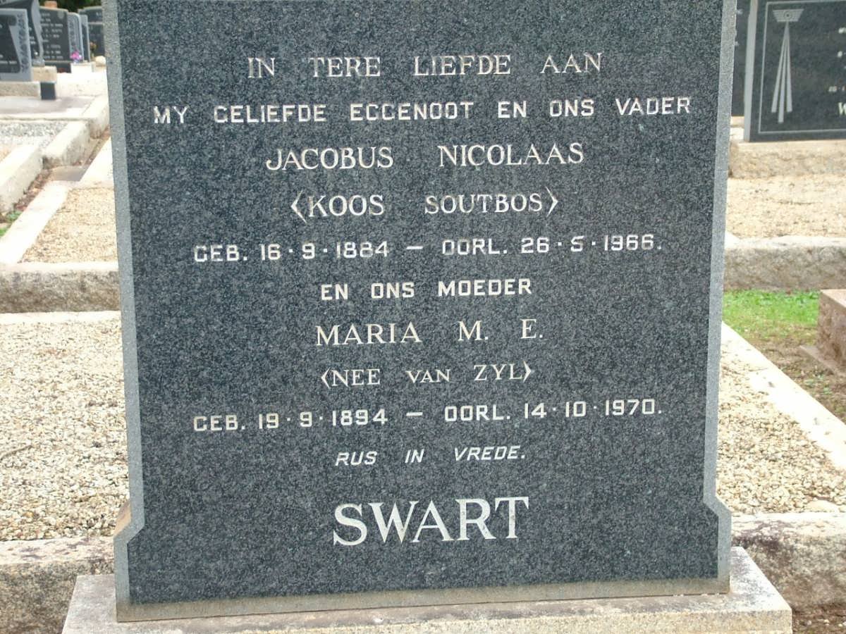 SWART Jacobus Nicolaas 1884-1966 &amp; Maria M.E. VAN ZYL 1894-1970