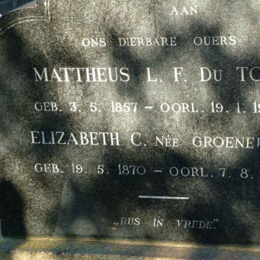 TOIT Mattheus L.F., du 1857-1932 &amp; Elizabeth GROENEWALD 1870-1960