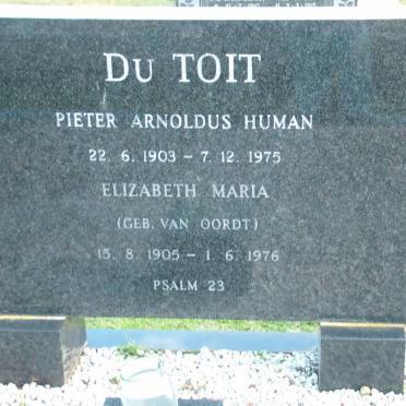 TOIT Pieter Arnoldus Human, du 1903-1975 &amp; Elizabeth Maria VAN OORDT 1905-1976