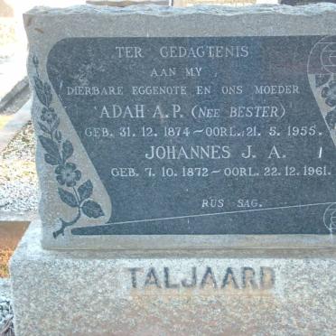 TALJAARD Johannes J.A. 1872-1961 &amp; Adah A.P. BESTER 1874-1955