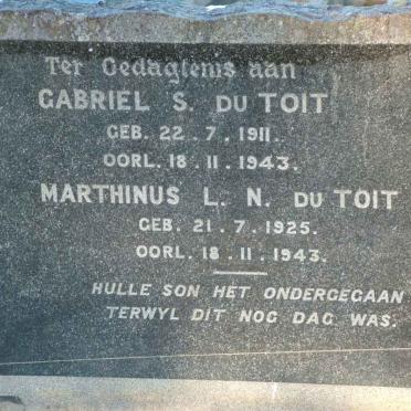 TOIT Gabriel S., du 1911-1943 &amp; DU TOIT Marthinus L.N. 1925-1943