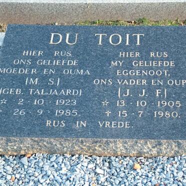 TOIT J.J.F., du 1905-1980 &amp; M.S. TALJAARD 1923-1985