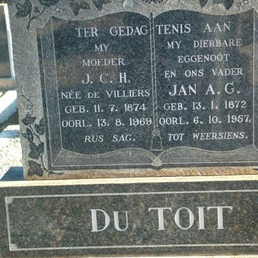 TOIT Jan A.G., du 1872-1957 &amp; J.C.H. DE VILLIERS 1874-1969