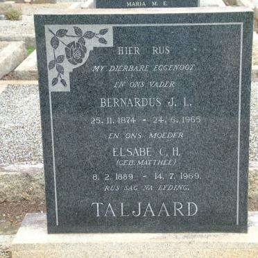 TALJAARD Bernardus J.L. 1874-1965 &amp; Elsabe C.H. MATTHEE 1889-1969