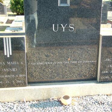 UYS Jacobus J. 1889-1960 &amp; Anna Maria S. THERON 1898-1983