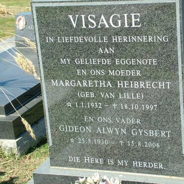 VISAGIE Gideon Alwyn Gysbert 1930-2006 &amp; Margaretha Heibrecht VAN LILLE 1932-1997