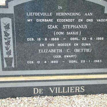 VILLIERS Izak Stephanus, de 1889-1966 &amp; Elizabeth C. SWART 1890-1983