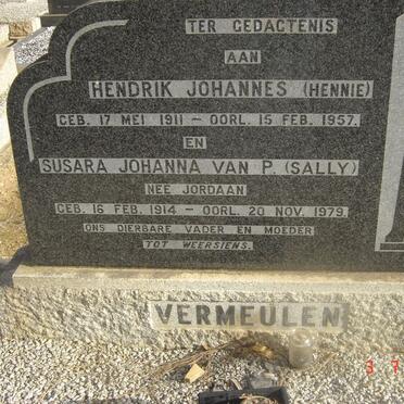 VERMEULEN Hendrik Johannes 1911-1957  &amp;  Susara Johanna van P. JORDAAN 1914-1979
