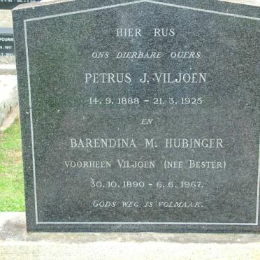 VILJOEN Petrus J. 1888-1925 &amp; HUBINGER Barendina M. voorheen VILJOEN nee BESTER 1890-1967