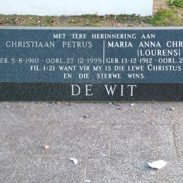 WIT Christiaan Petrus, de 1910-1999 &amp; Maria Anna Christina LOURENS 1912-1984