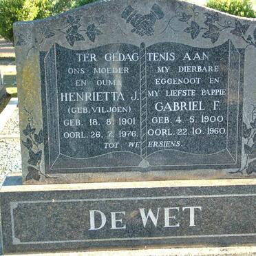 WET Gabriel F., de 1900-1960 &amp; Henrietta J. VILJOEN 1901-1976