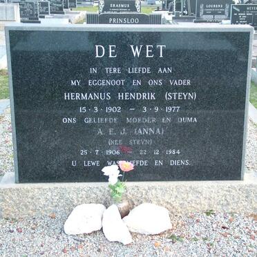WET Hermanus Hendrik, de 1902-1977 &amp; A.E.J. STEYN 1906-1984