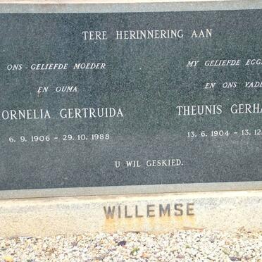 WILLEMSE Theunis Gerhardus 1904-1964 &amp; Cornelia Gertruida 1906-1988