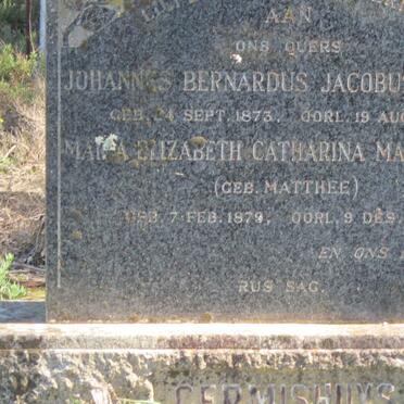 GERMISHUYS Johannes Bernardus Jacobus Petrus 1873-19?6 &amp; Maria Elizabeth Catharina Magdalena MATTHEE 1879-1931
