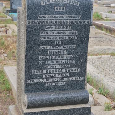 SWART Dirk Beukes 1898-1958 :: SWART Susanna Hermina Hendrica nee BEUKES 1855-1935 :: SWART Minnie 1893-1922
