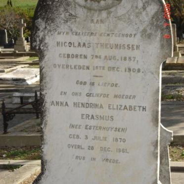 THEUNISSEN Nicolaas 1857-1908 &amp; Anna Hendrina ERASMUS nee ESTERHUYSEN 1870-1961