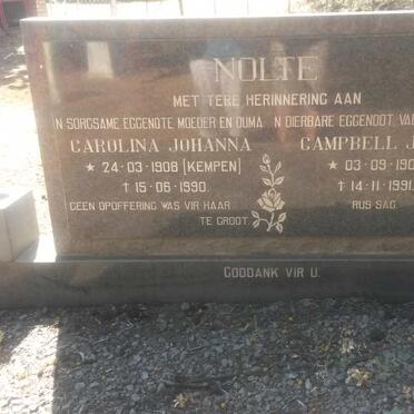 NOLTE Campbell John 1902-1991 &amp; Carolina Johanna KEMPEN 1908-1990