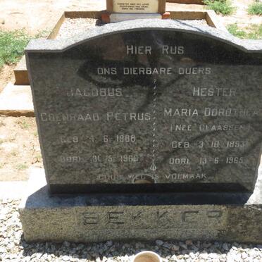BEKKER Jacobus Coenraad Petrus 1888-1966 &amp; Hester Maria Dorothea CLAASSEN 1893-1965