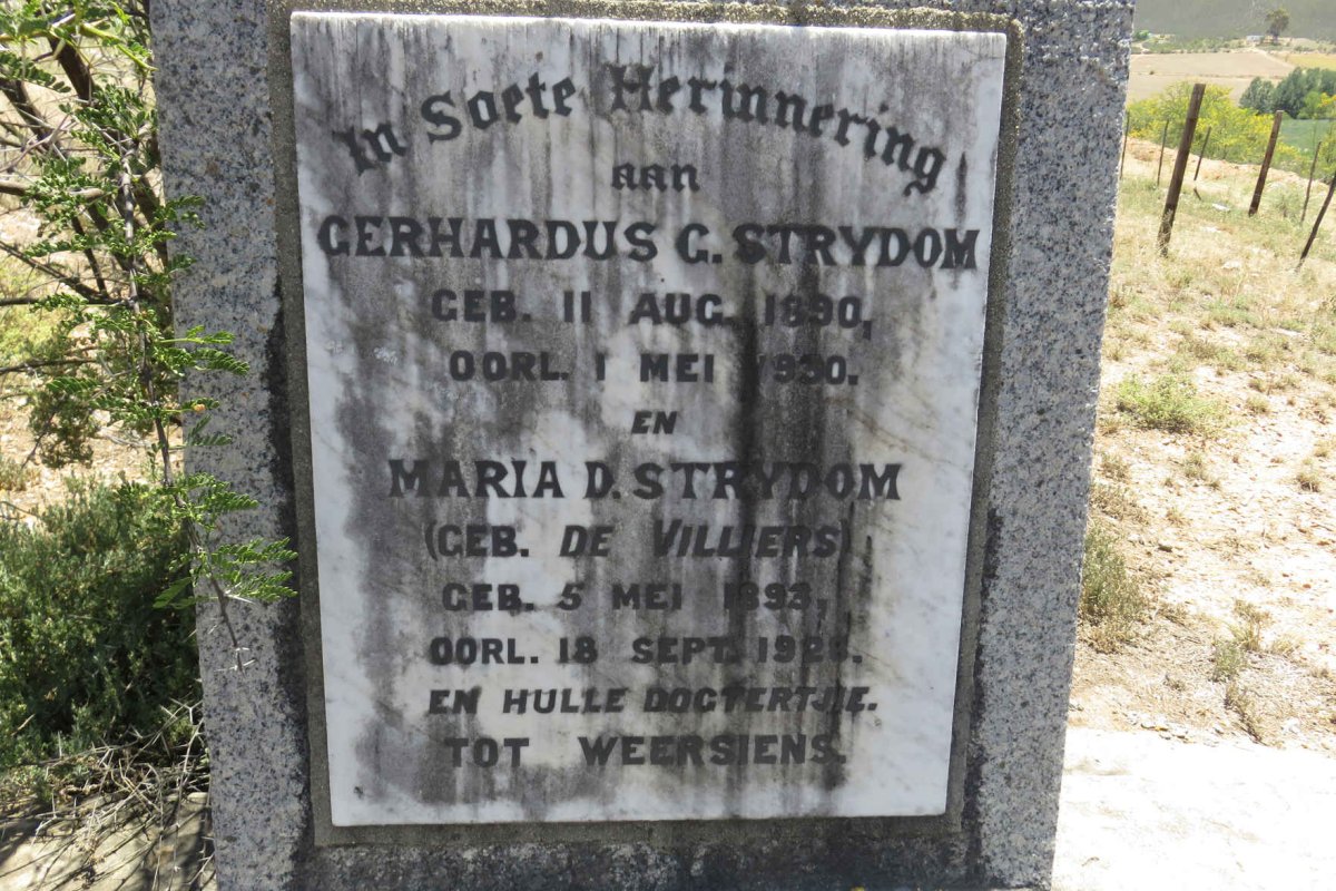 STRYDOM Gerhardus G. 1890-1930 &amp; Maria D. DE VILLIERS 1893-1928