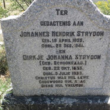 STRYDOM Johannes Hendrik 1855-1941 &amp; Dirkje Johanna SCHOONRAAD 1855-1933