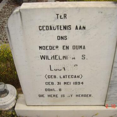 LOURENS Wilhelmina S. nee LATEGAN 1894-1977