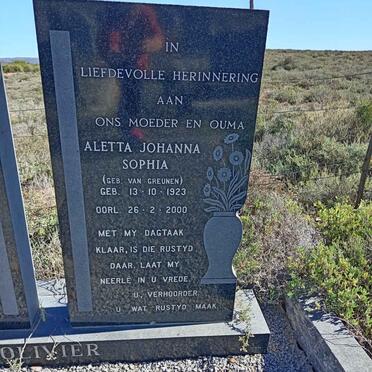 OLIVIER Aletta Johanna Sophia  nee VAN GREUNEN 1923-2000