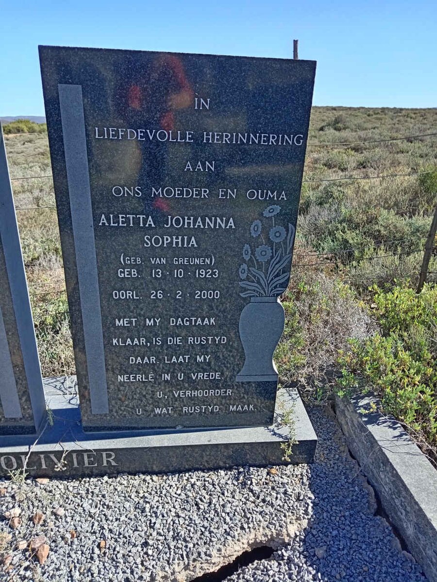 OLIVIER Aletta Johanna Sophia  nee VAN GREUNEN 1923-2000