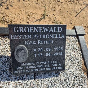 GROENEWALD Hester Petronella nee RETIEF 1925-2014