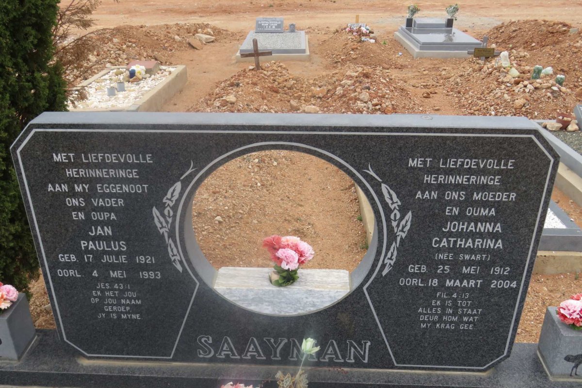 SAAYMAN Jan Paulus 1921-1993 &amp; Johanna Catharina SWART 1912-2004