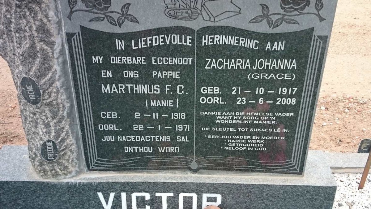 VICTOR Marthinus F.G. 1918-1971 &amp; Zacharia Johanna 1917-2008