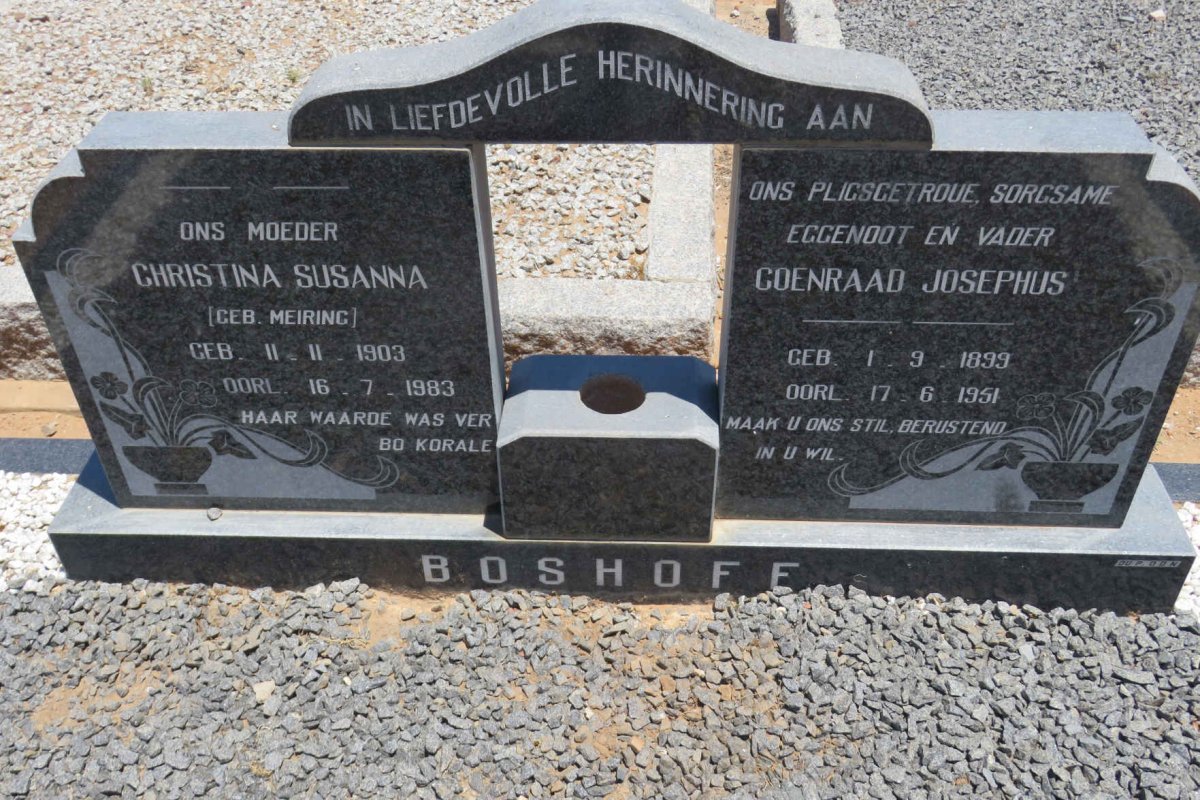 BOSHOFF Coenraad Josephus 1899-1951 &amp; Christina Susanna nee MEIRING 1903-1983